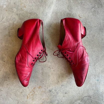 c. 1890s Red Leather Oxfords