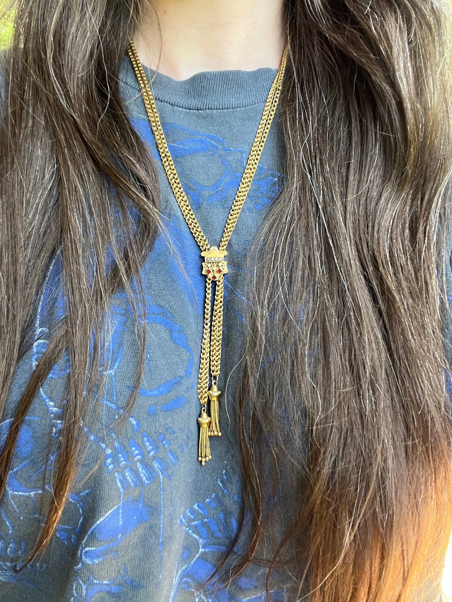 c. 1880s 14k Gold Tassel Slide Chain Necklace