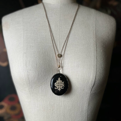 RESERVED c. 1870s-1880s Faceted Jet + Split Pearl AEI Locket