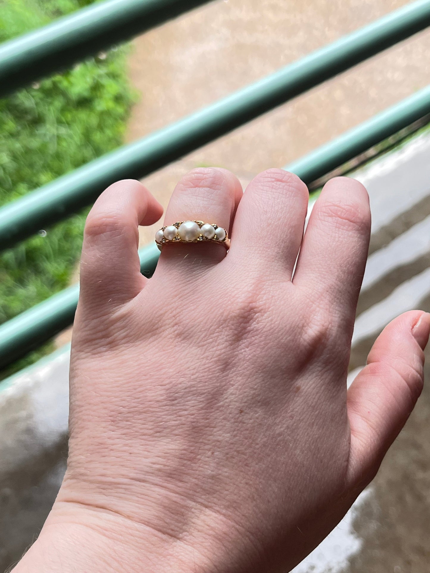 c. 1900 18k Gold Pearl Diamond Ring