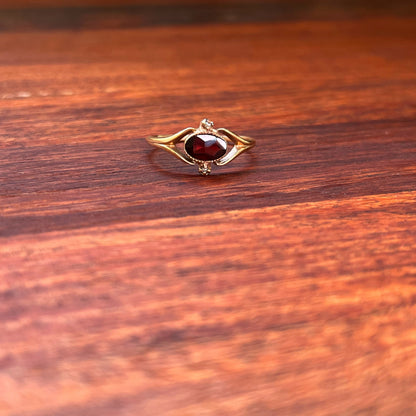 19th c. 10k Gold Garnet + Sed Pearl Ring