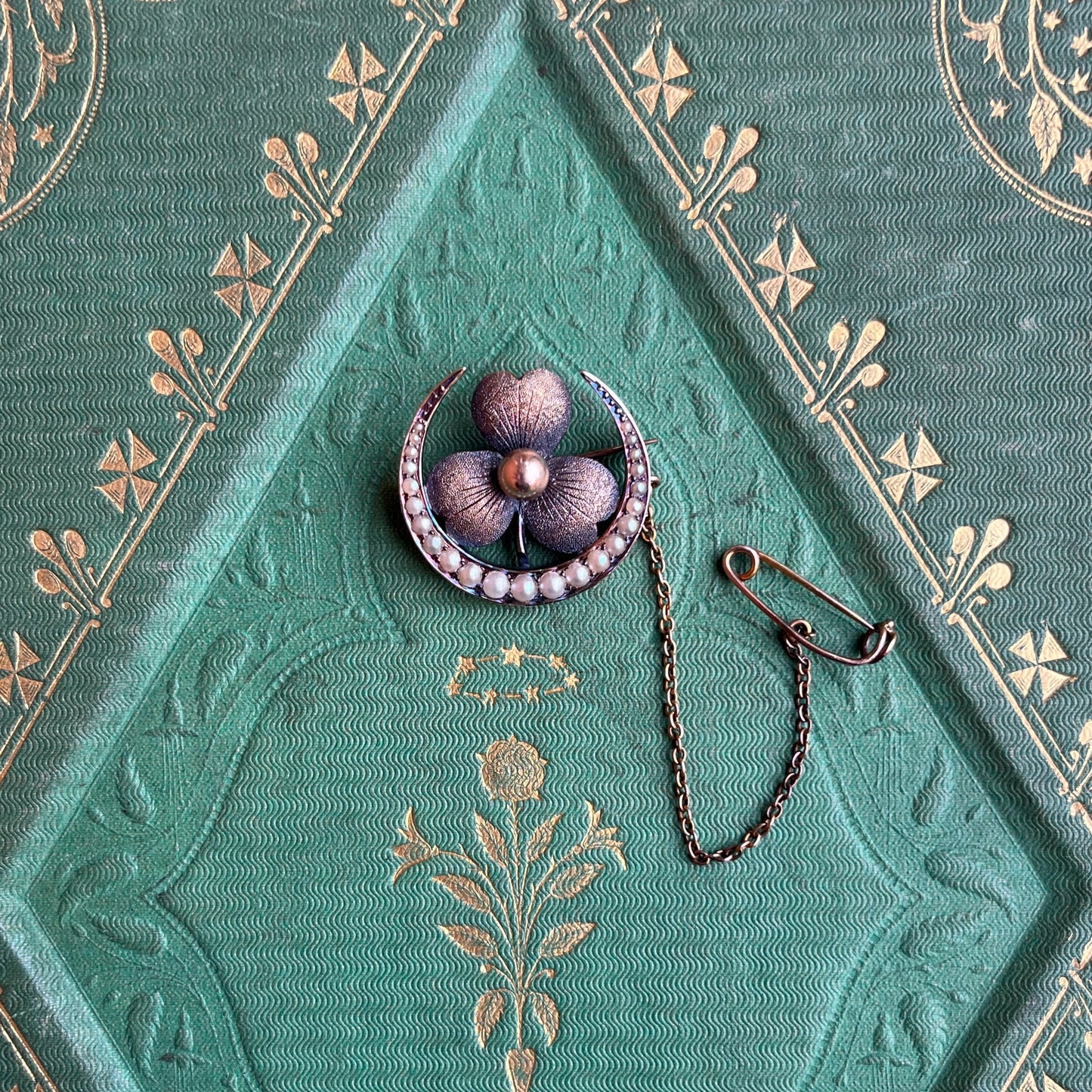 c. 1890s-1900s Moon Shamrock Brooch