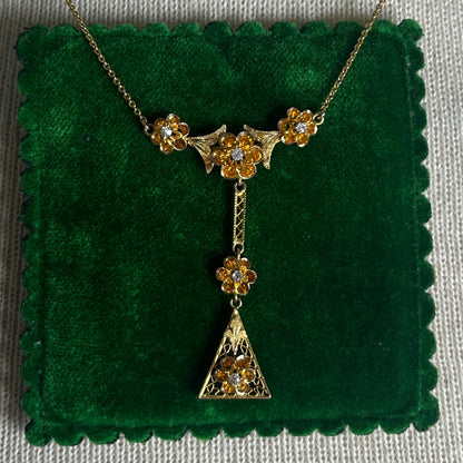 c. 1910s 10k Gold Diamond Lavalier Necklace