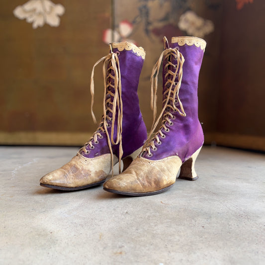 c. 1900s Purple Silk Boots | Study + Display