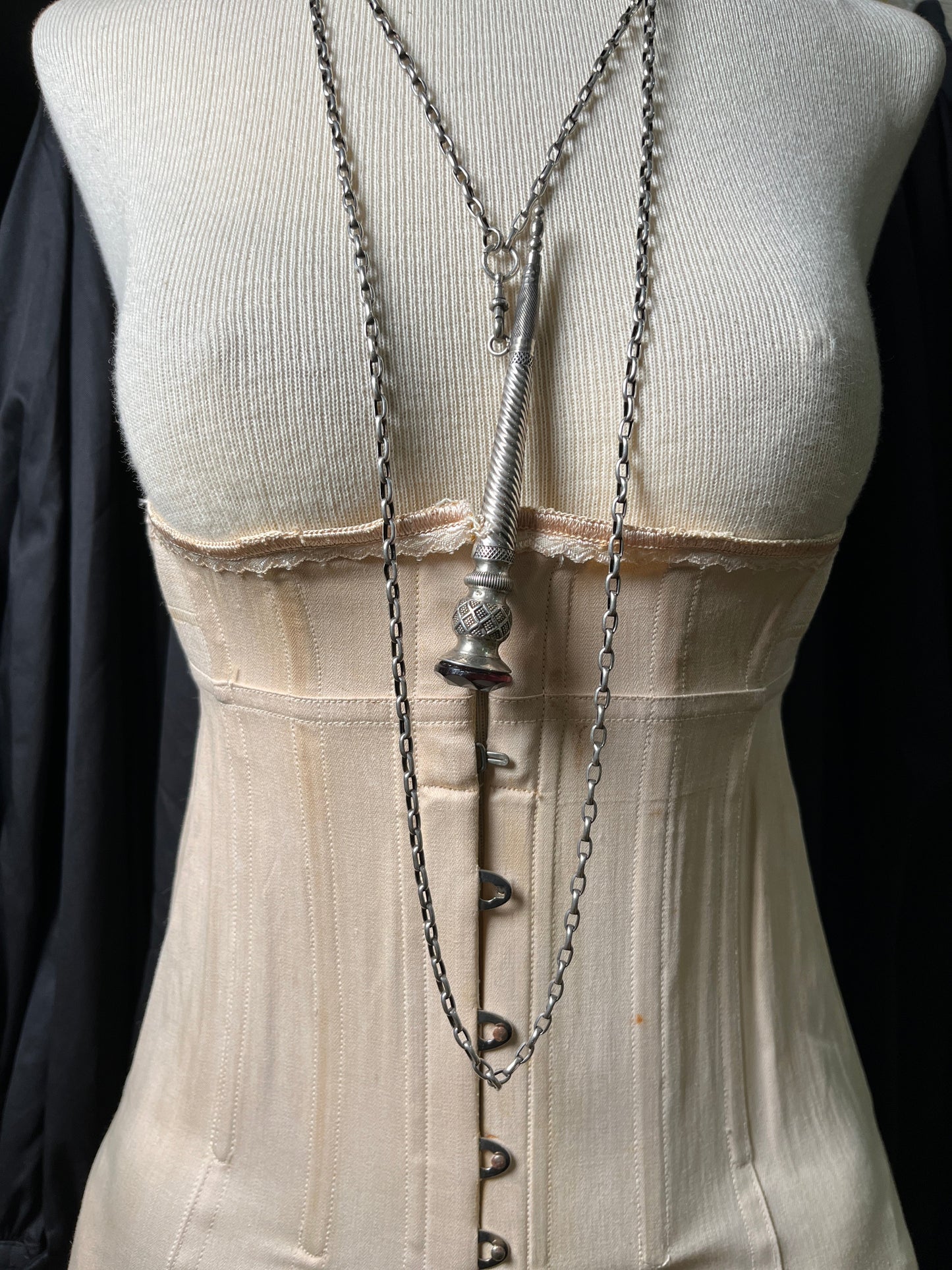 19th c. Silver Muff / Long Guard Chain