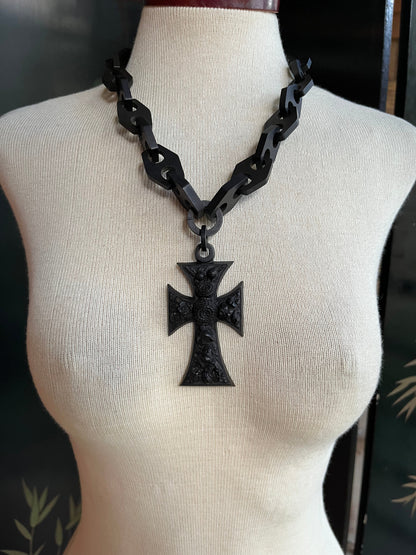 RESERVED | 19th c. Vulcanite Cross Necklace