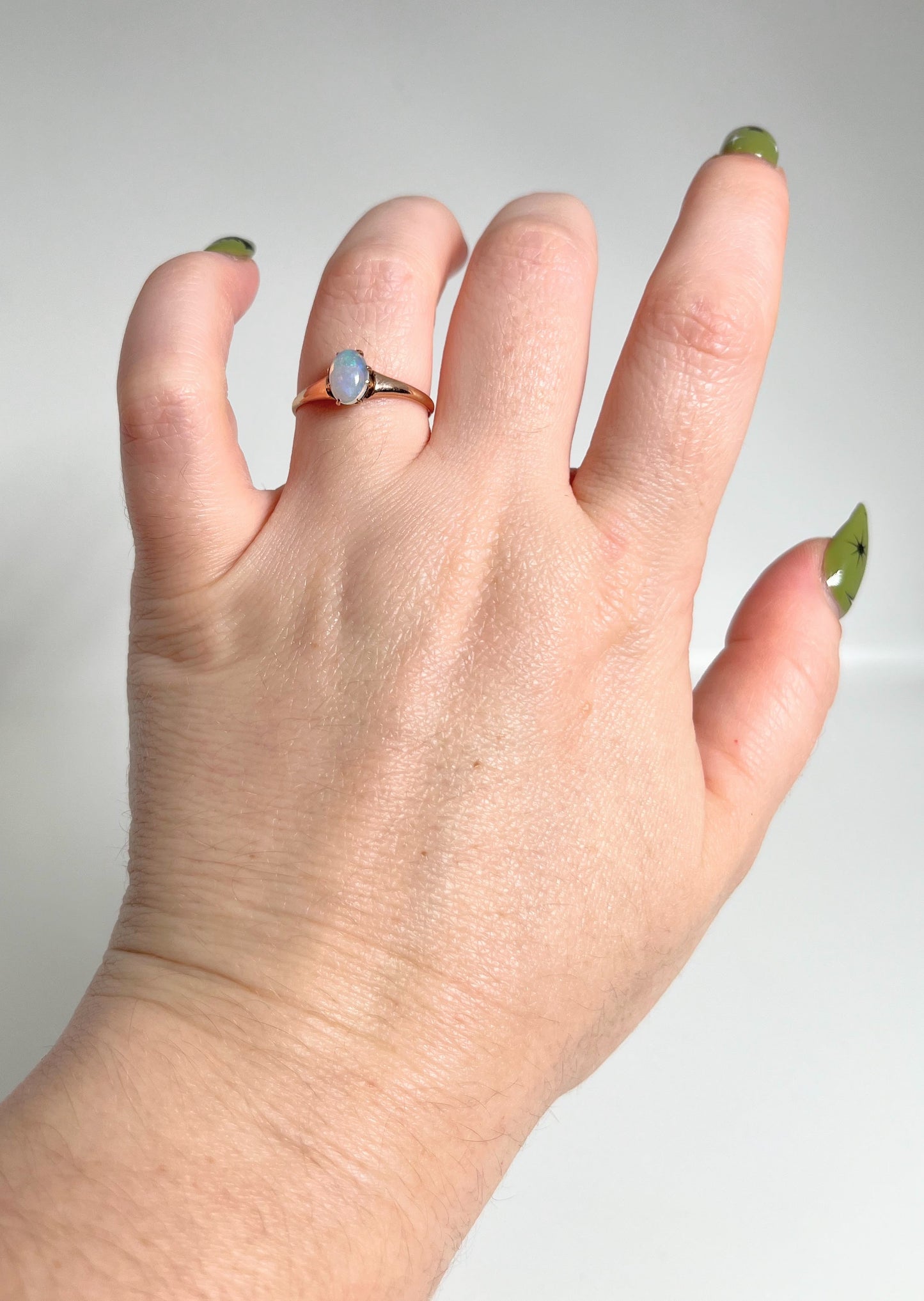 Late 19th c. 10k Gold Opal Ring | Engraved 'Flora'