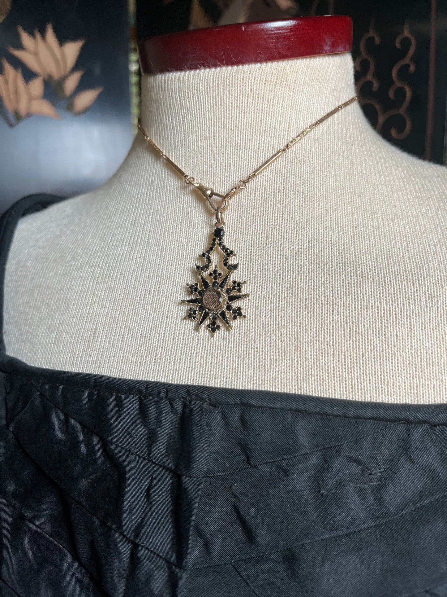 c. 1870s Crescent Moon Star 14k Gold + Onyx Hair Locket Pendant