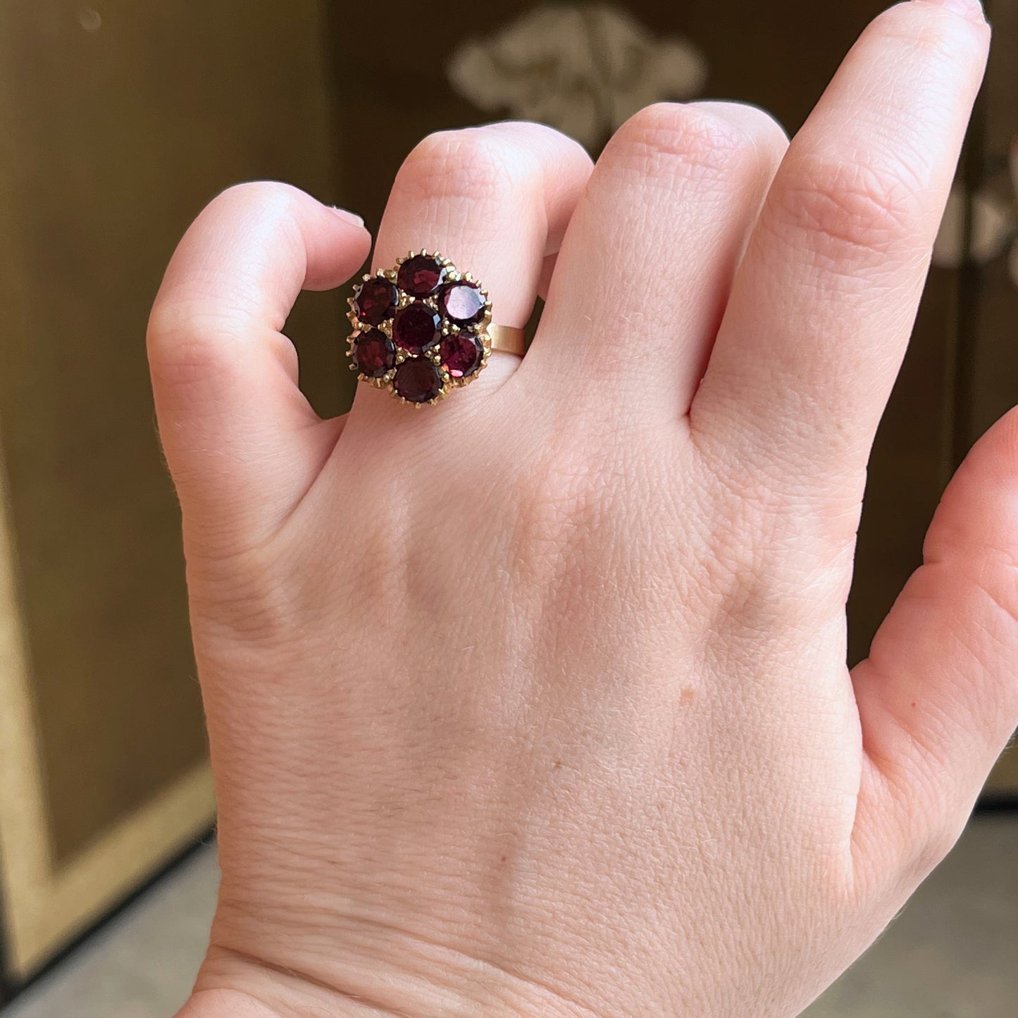Late 19th c. 10k Gold Flat Cut Garnet Conversion Ring