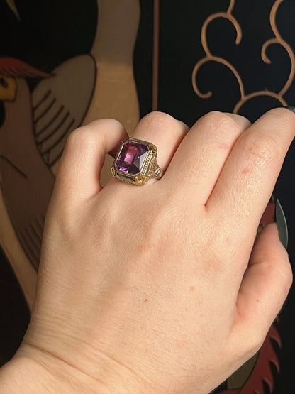 c. 1920s-1930s 14k White + Yellow Gold Amethyst Ring