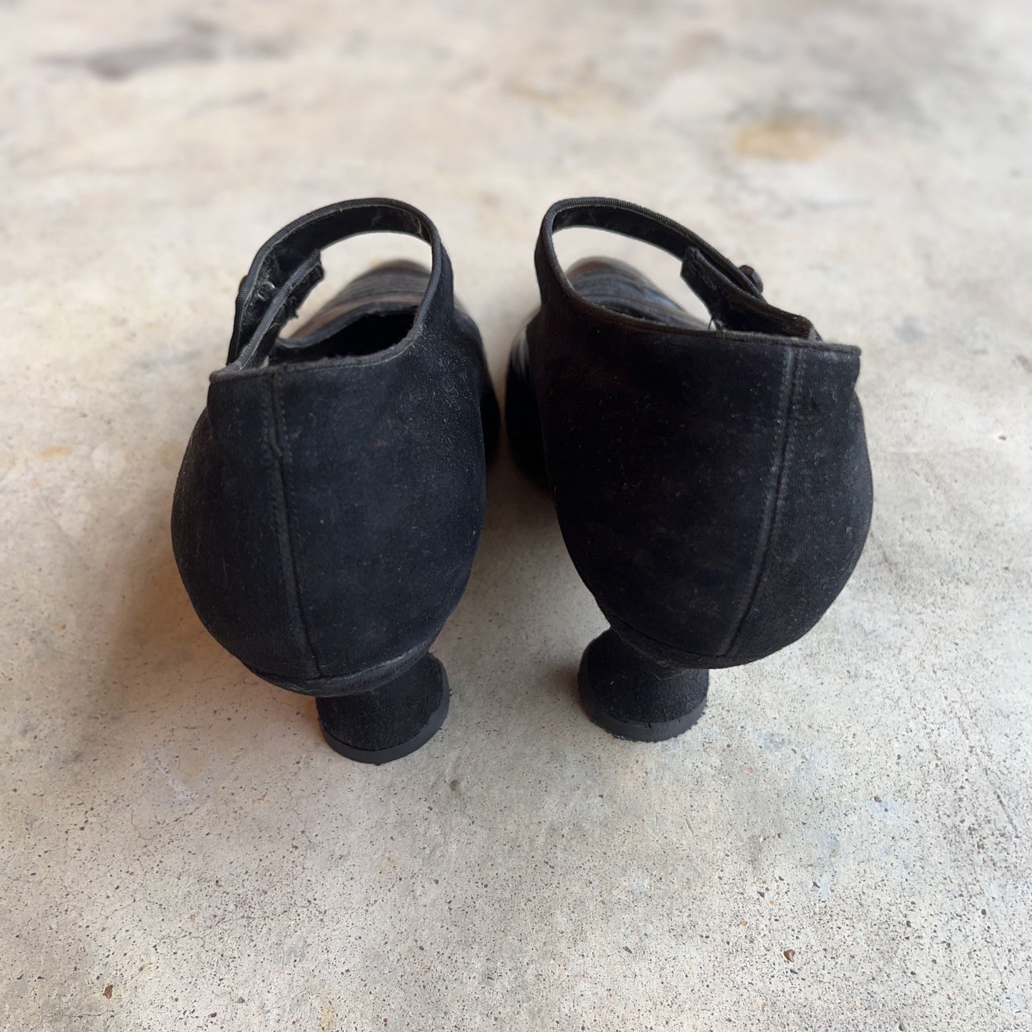 c. 1910s-1920s Black Leather Witchy Heels | Approx Sz 8.5-9