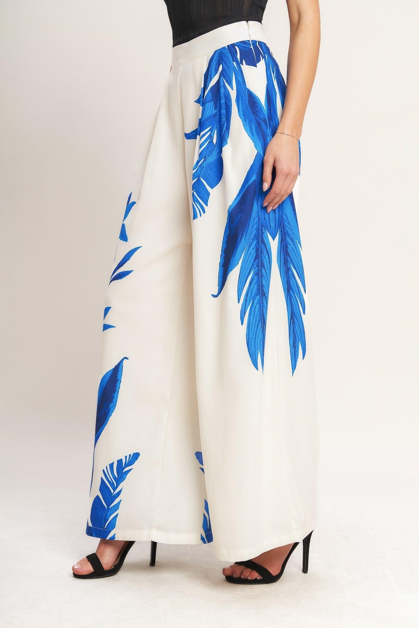 ASYMMETRICAL BOTANICAL WOVEN PANTS