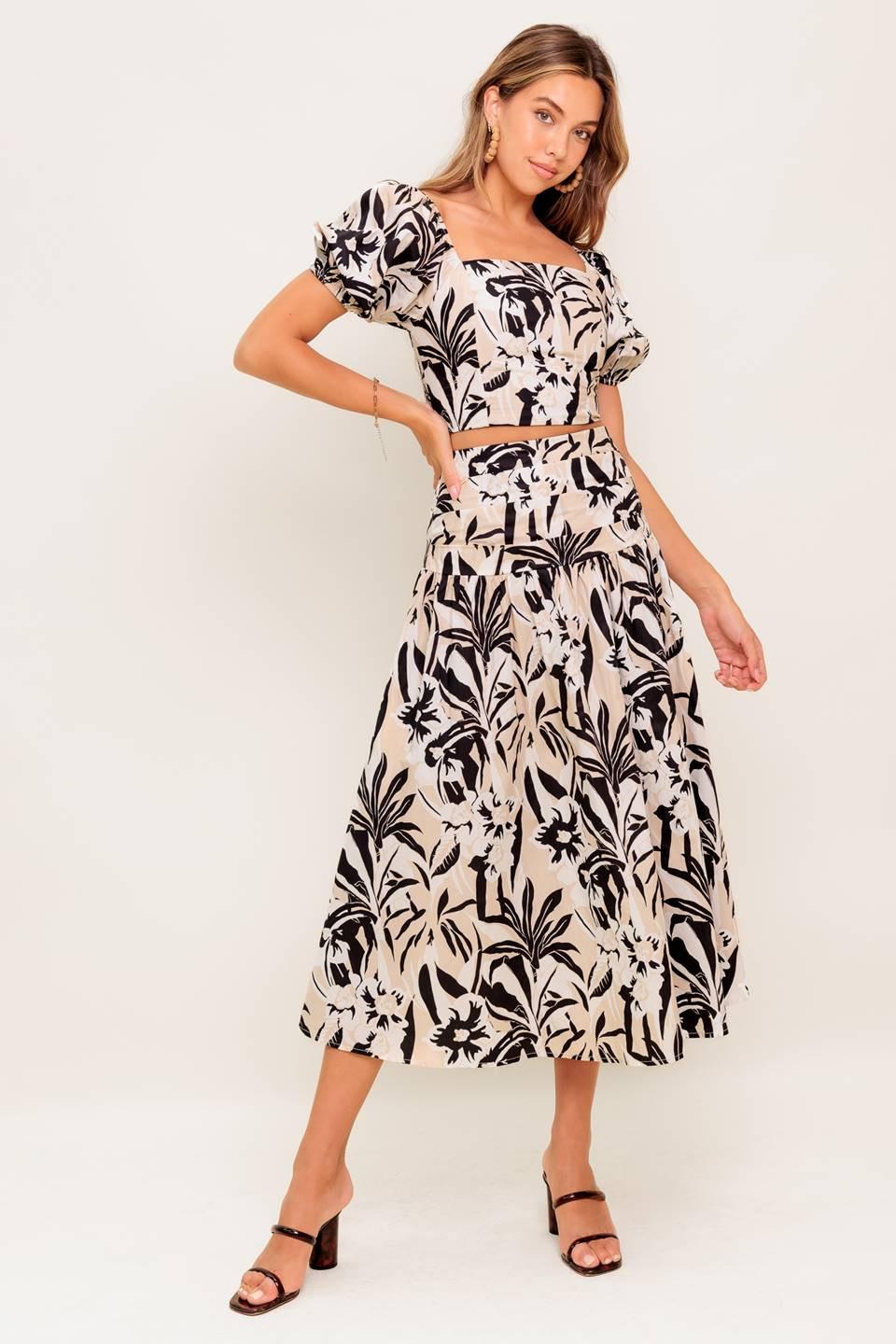 NEUTRAL ZONE WOVEN TOP AND SKIRT SET