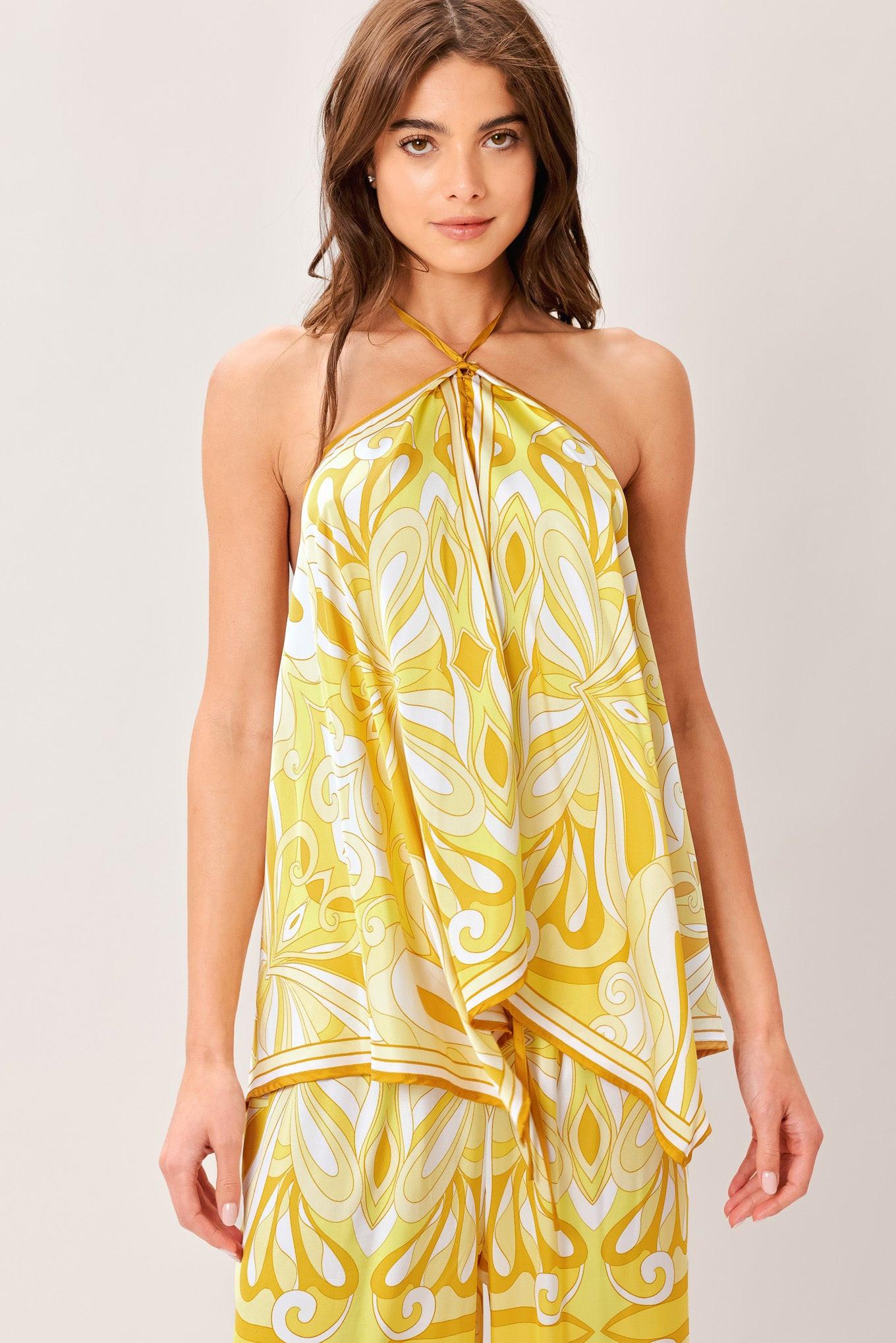 GOLDEN SWIRL WOVEN HANKY TOP