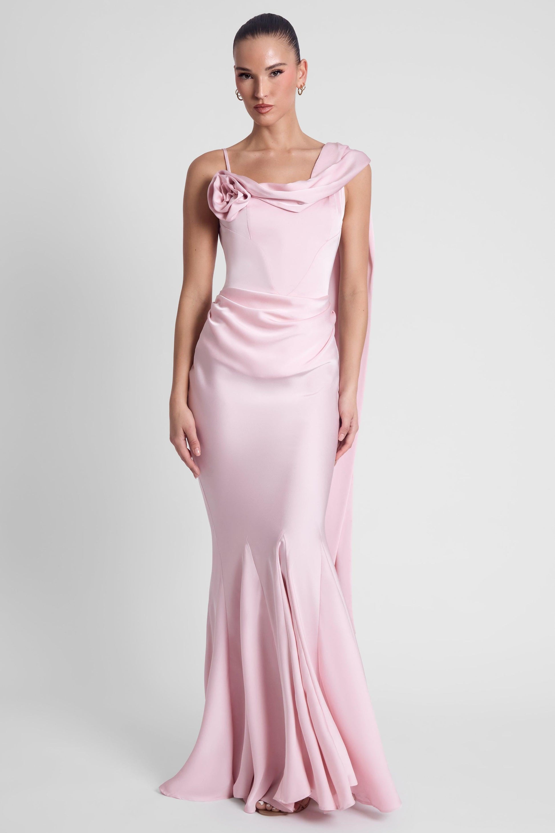 Luxurious Satin Gown | Corset Wedding Guest Dress with Draping Detail | Flattering Fit for Stunning Silhouette 1