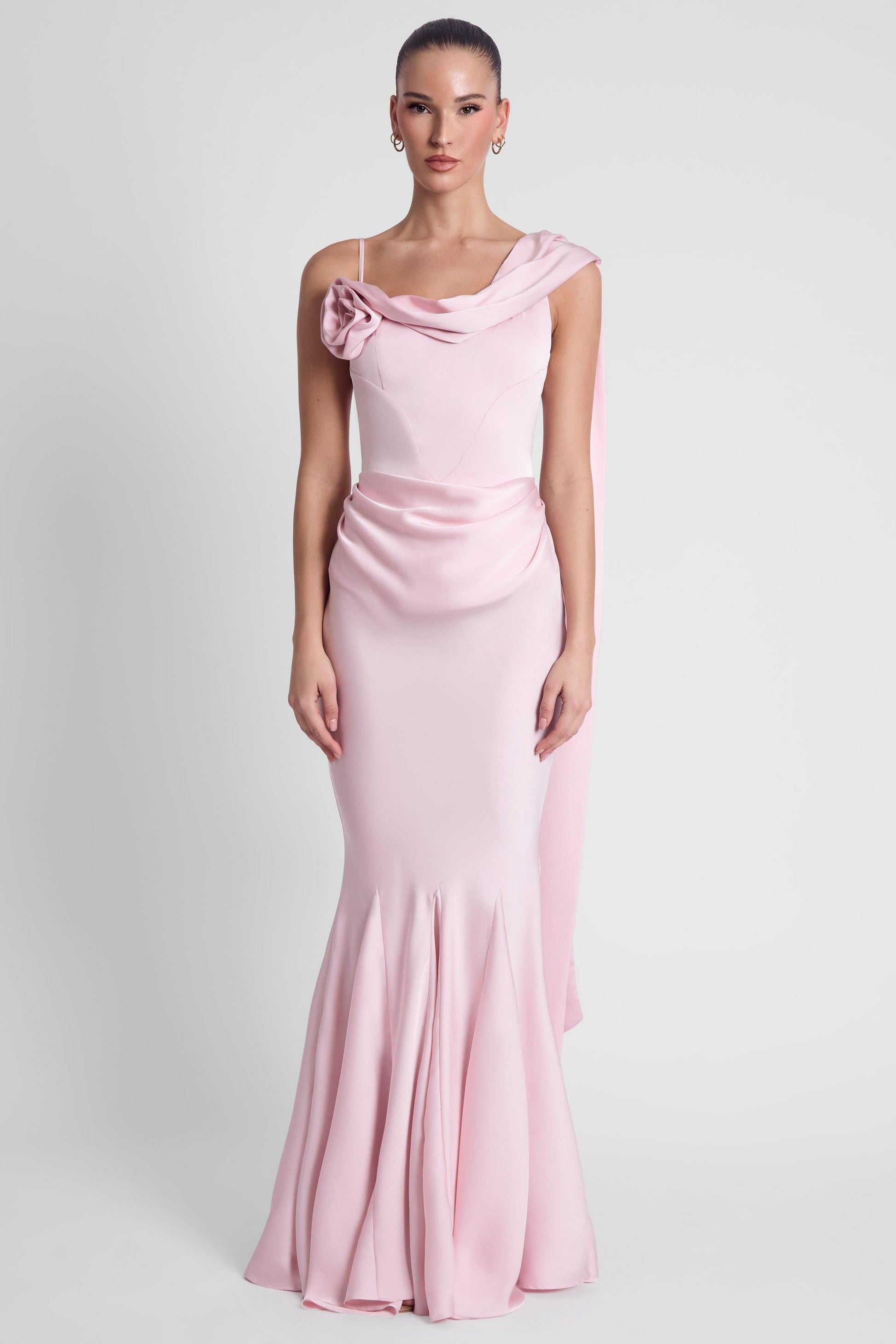 Luxurious Satin Gown | Corset Wedding Guest Dress with Draping Detail | Flattering Fit for Stunning Silhouette 2
