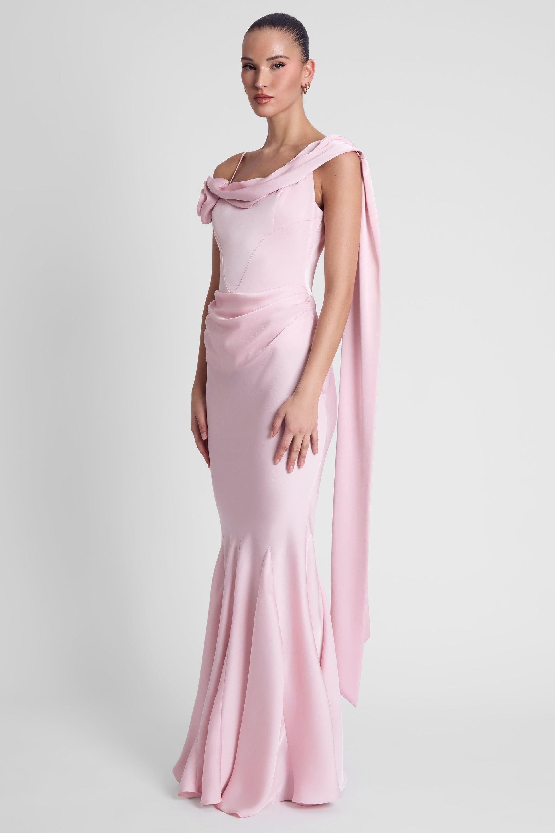 Luxurious Satin Gown | Corset Wedding Guest Dress with Draping Detail | Flattering Fit for Stunning Silhouette 3