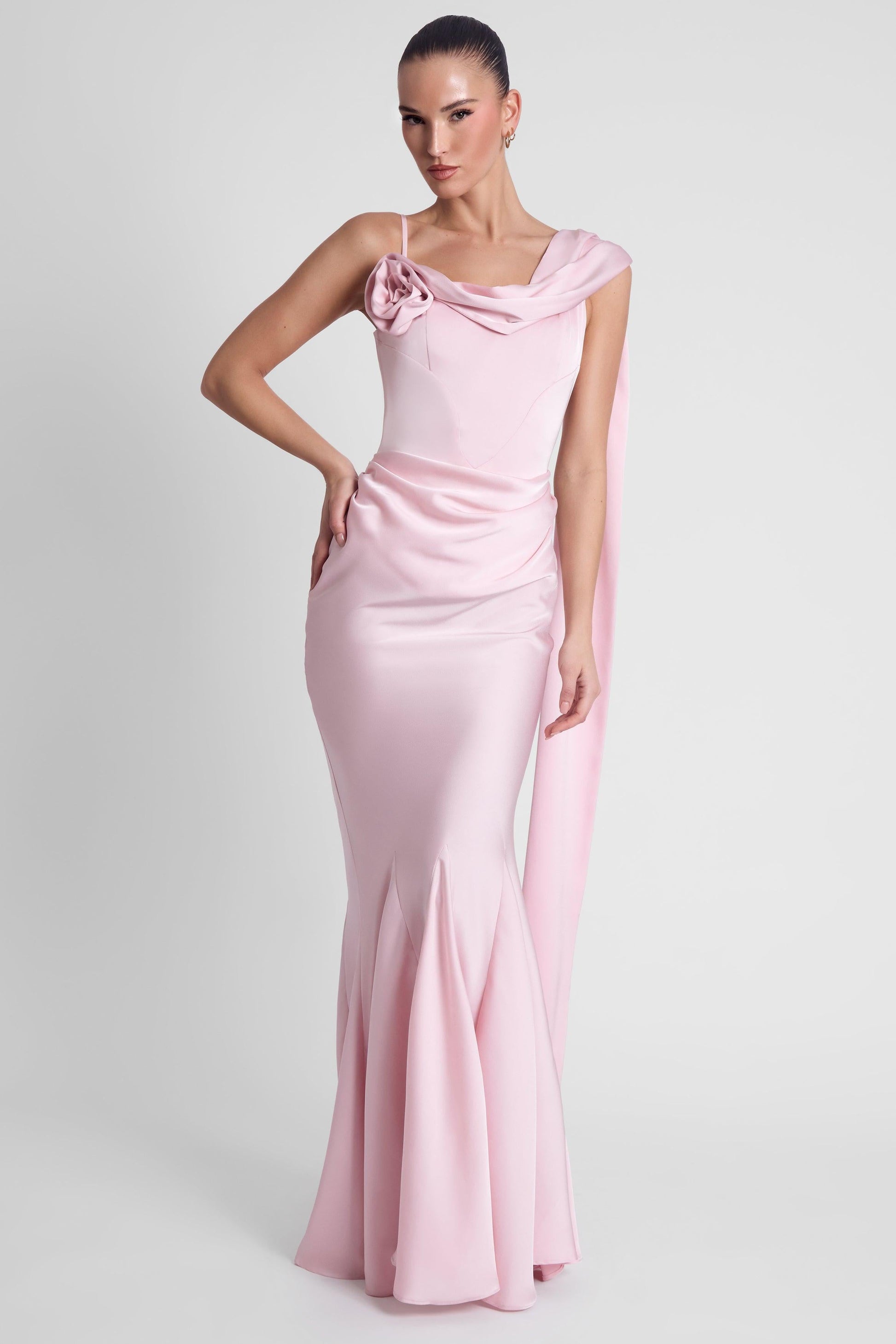 Luxurious Satin Gown | Corset Wedding Guest Dress with Draping Detail | Flattering Fit for Stunning Silhouette 4