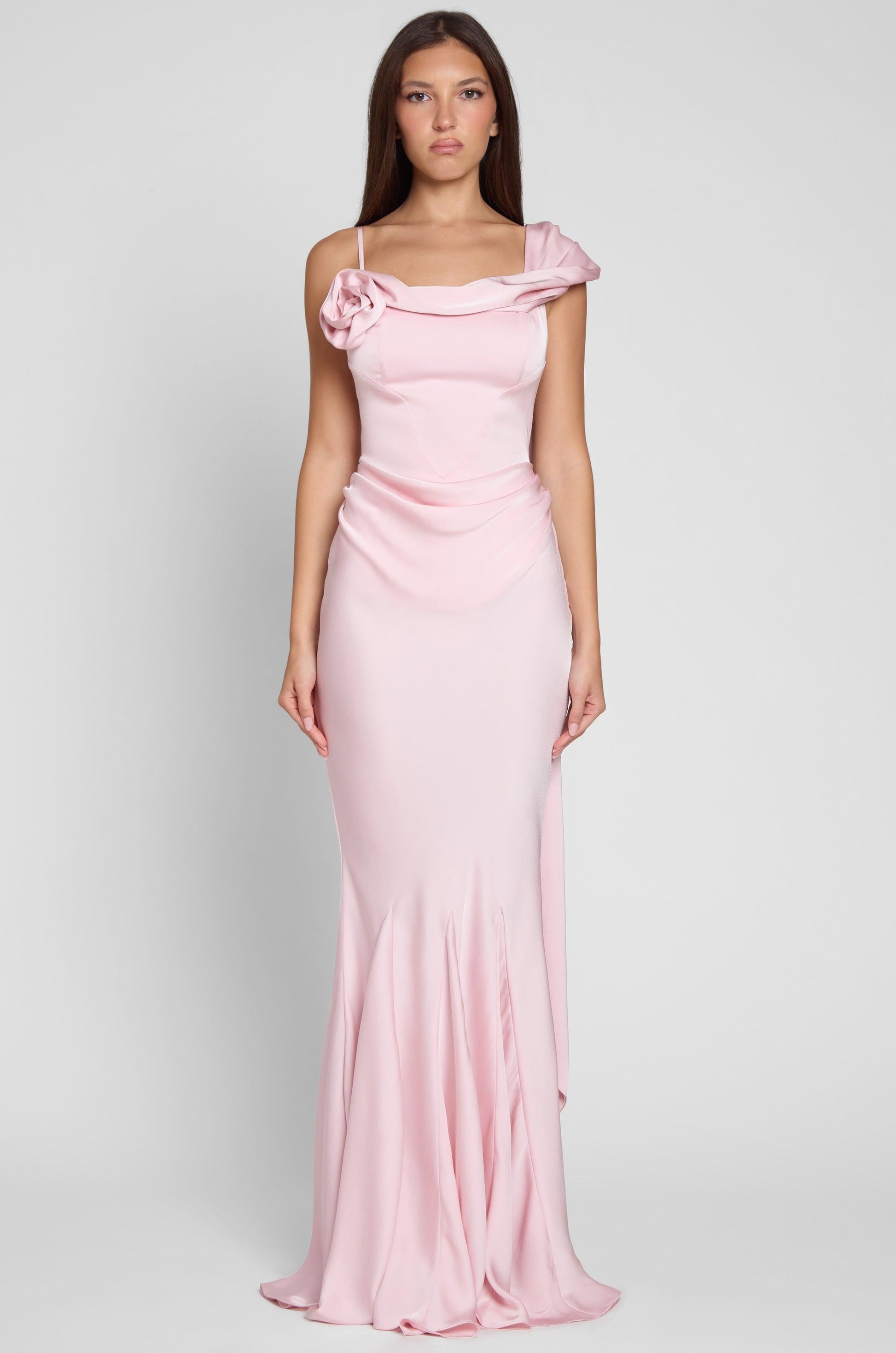 Luxurious Satin Gown | Corset Wedding Guest Dress with Draping Detail | Flattering Fit for Stunning Silhouette 6