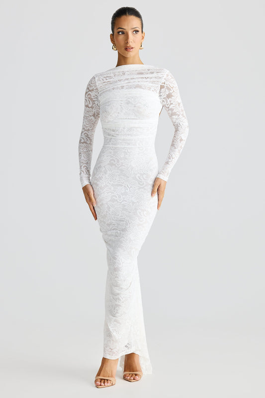 White High Neck Stretch Lace Dress