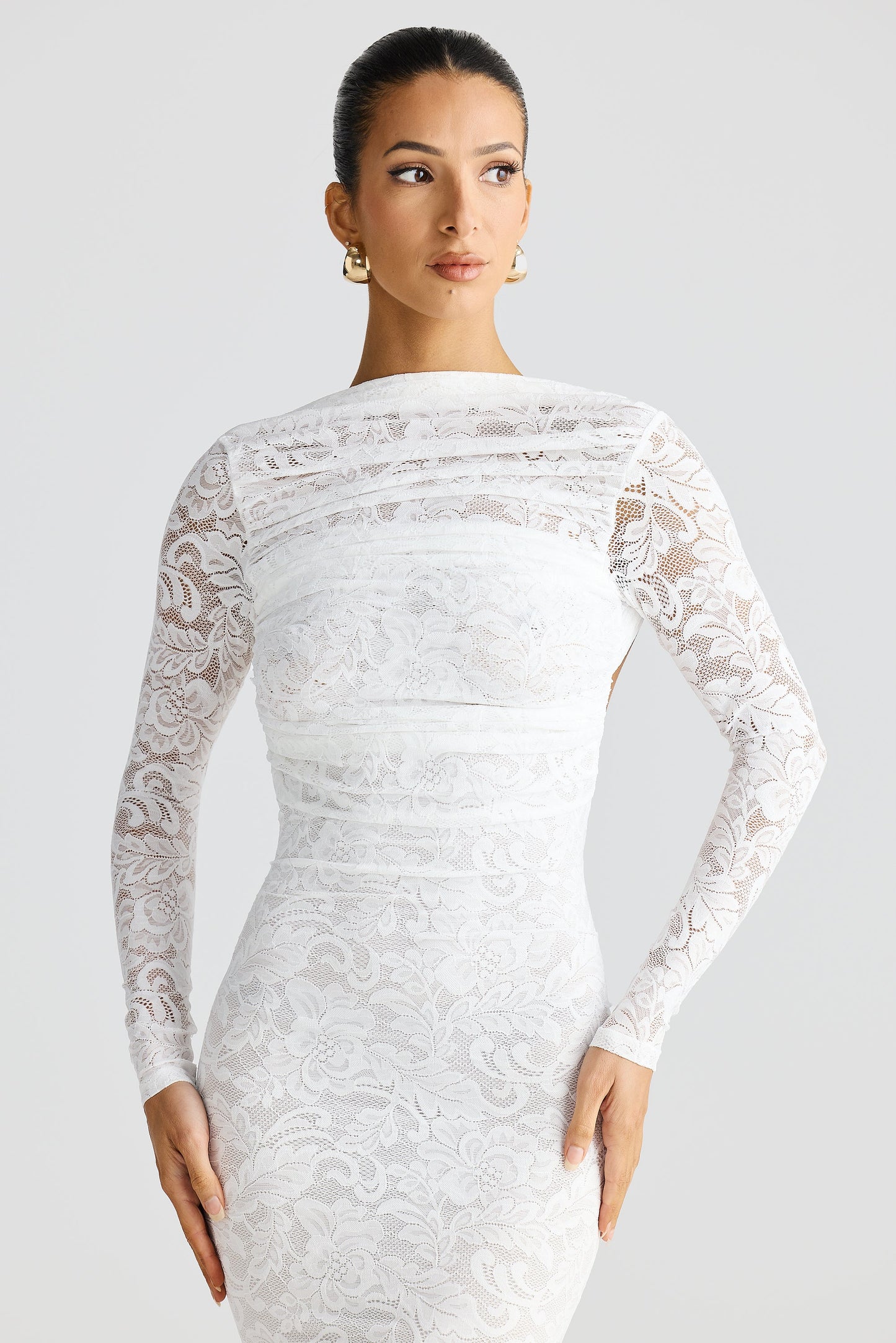 White High Neck Stretch Lace Dress