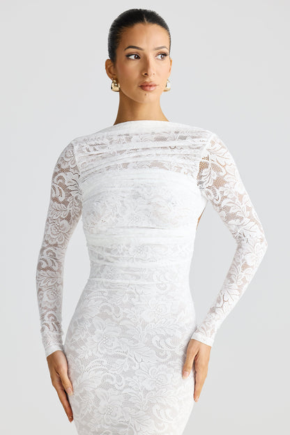 White High Neck Lace Mini Dress