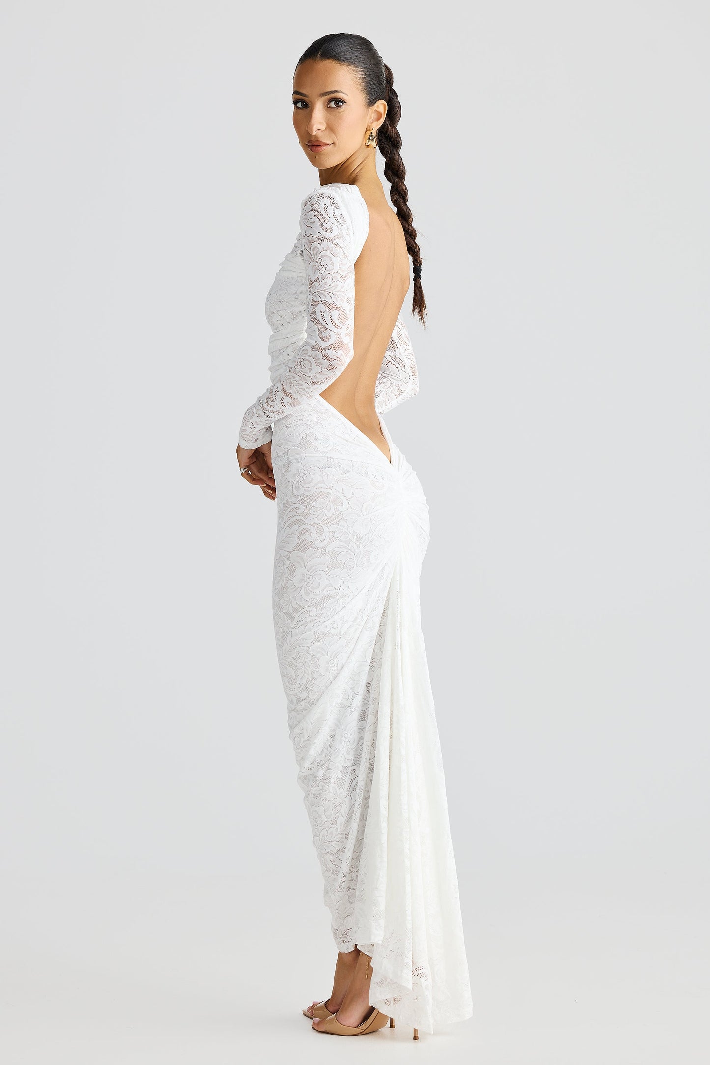 White High Neck Stretch Lace Dress