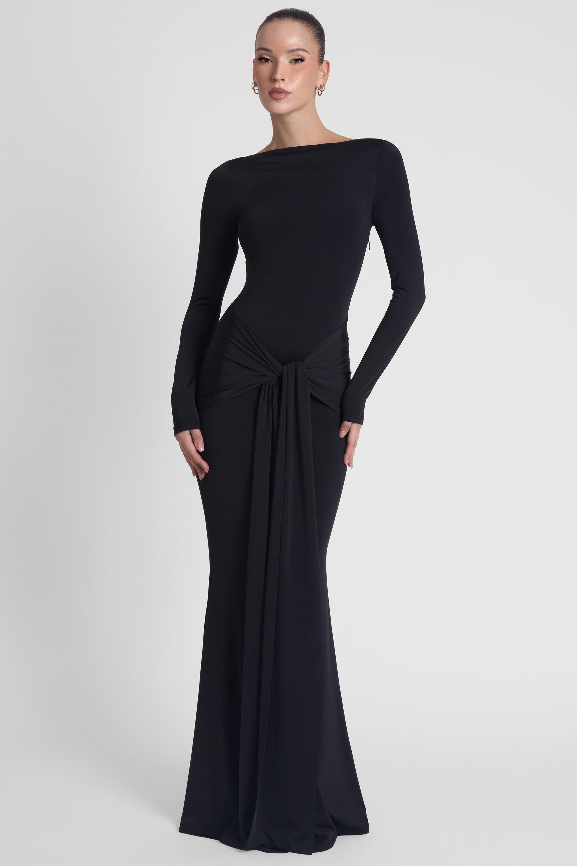 Oasis Collection | Black Maxi Dress with Sculptural Draping | Elegant Fit for Flattering Silhouette 1