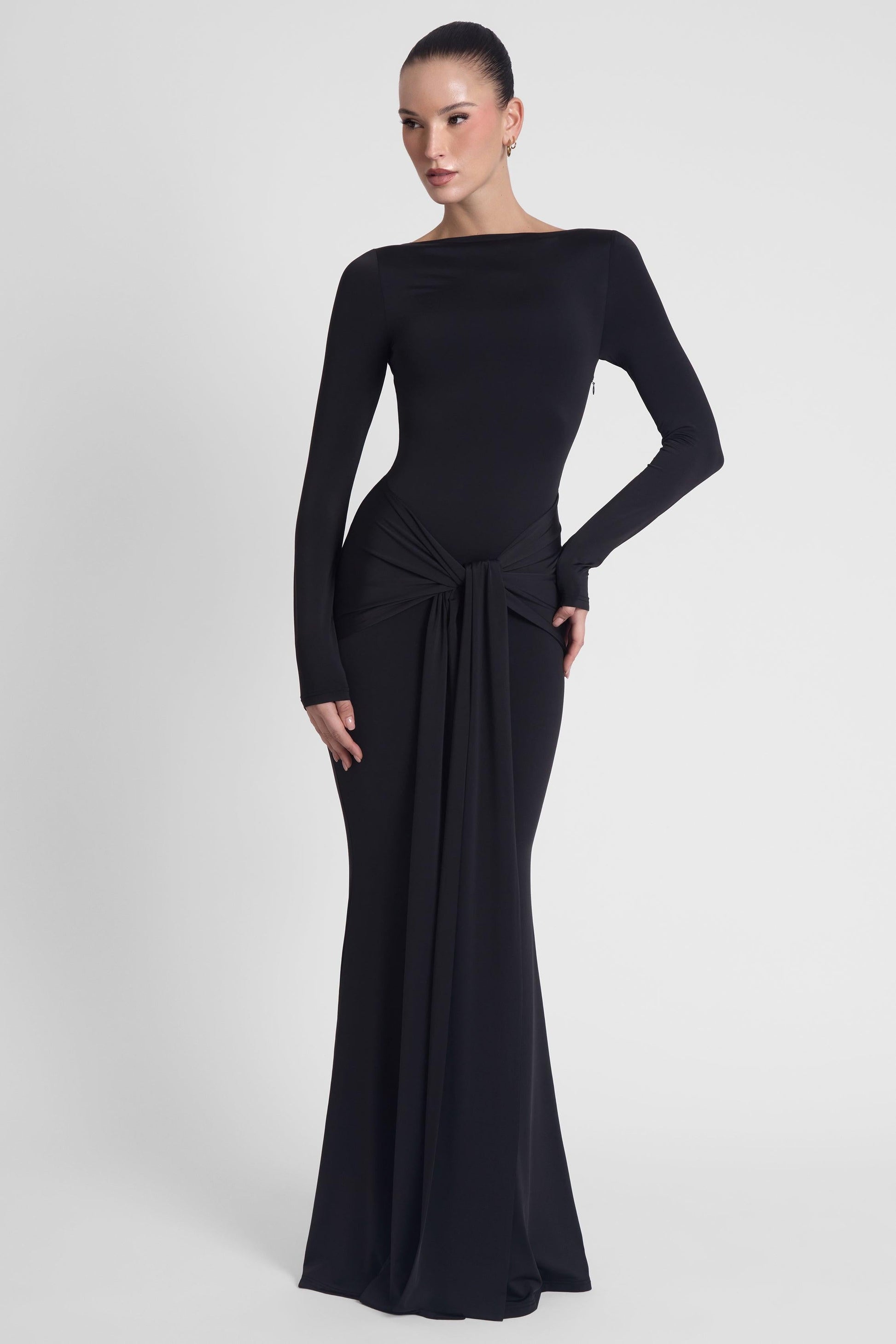 Oasis Collection | Black Maxi Dress with Sculptural Draping | Elegant Fit for Flattering Silhouette 2