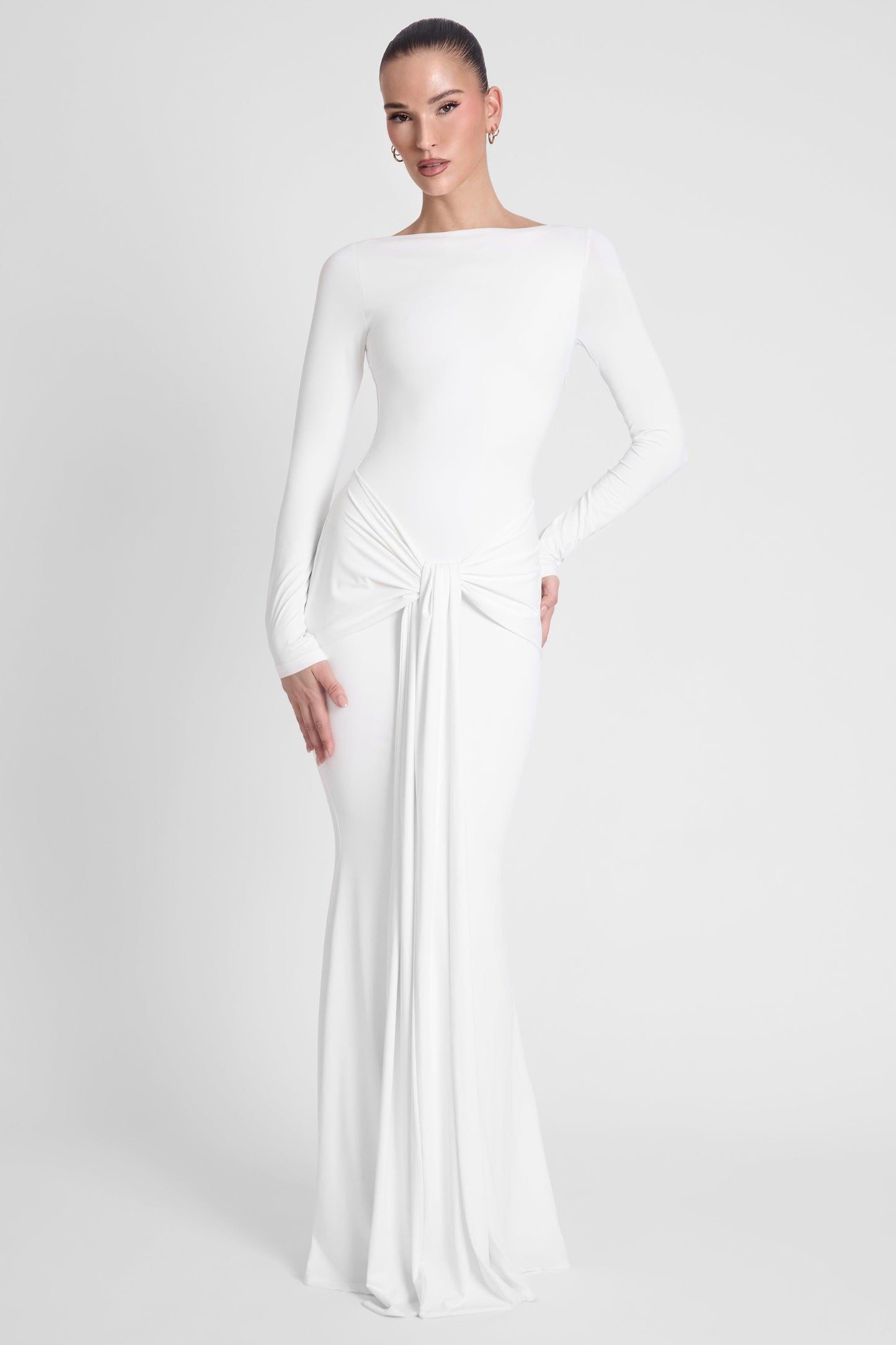 Oasis Collection | White Maxi Dress with Sculptural Draping | Elegant Fit for Any Occasion 1