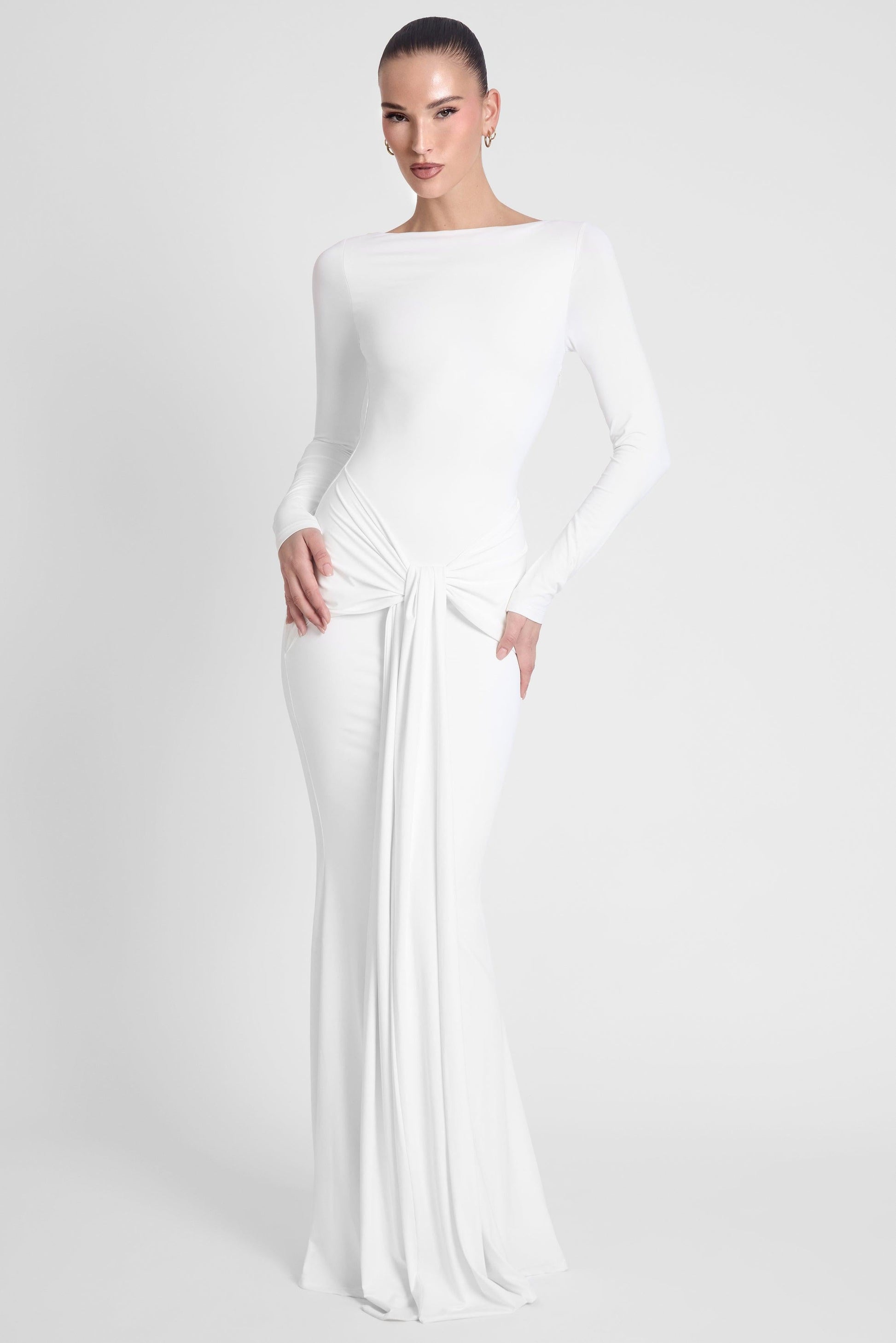 Oasis Collection | White Maxi Dress with Sculptural Draping | Elegant Fit for Any Occasion 2