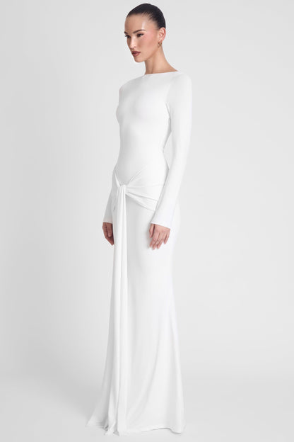 Oasis Collection | White Maxi Dress with Sculptural Draping | Elegant Fit for Any Occasion 3