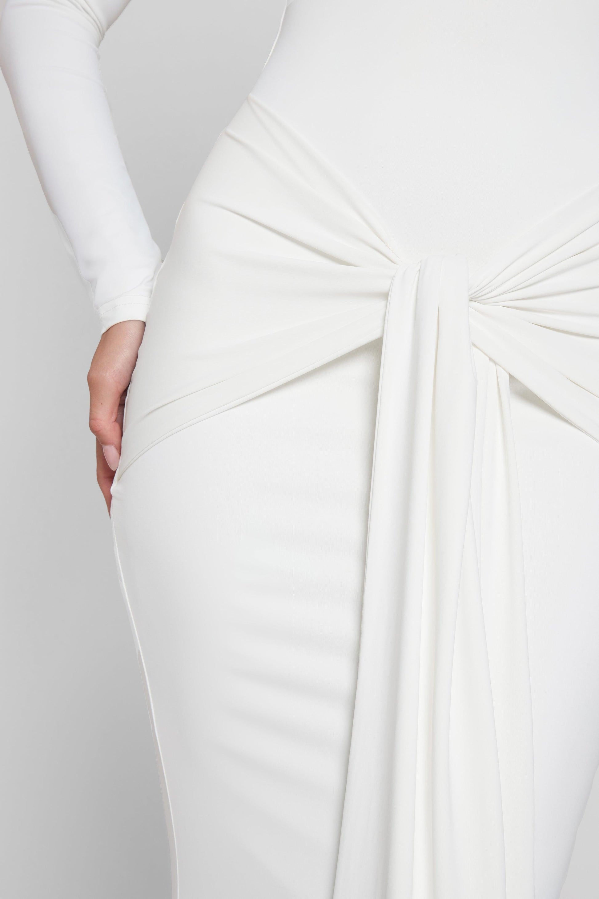 Oasis Collection | White Maxi Dress with Sculptural Draping | Elegant Fit for Any Occasion 5