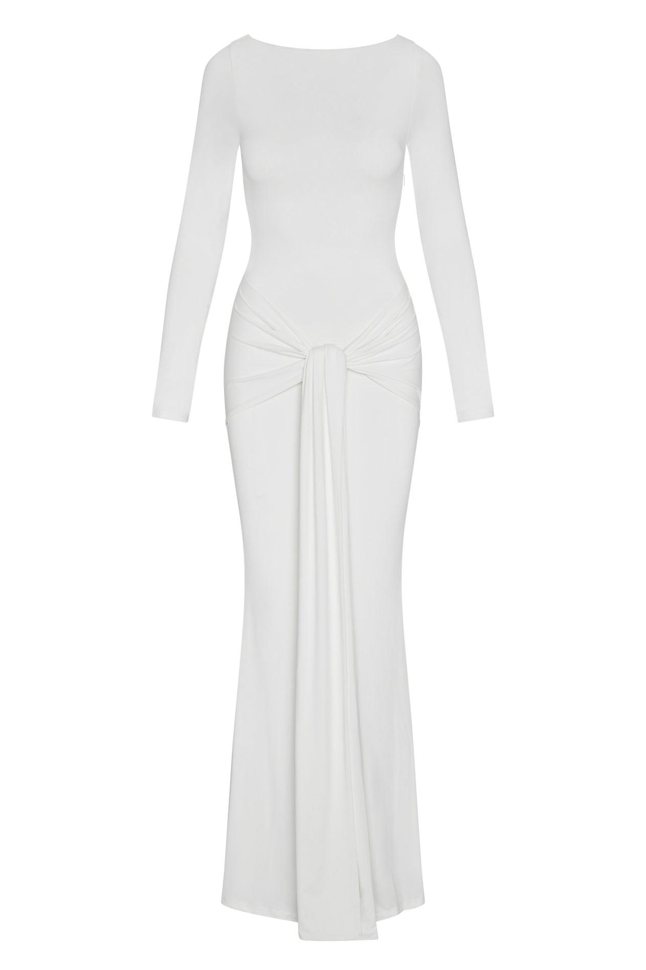 Oasis Collection | White Maxi Dress with Sculptural Draping | Elegant Fit for Any Occasion 6