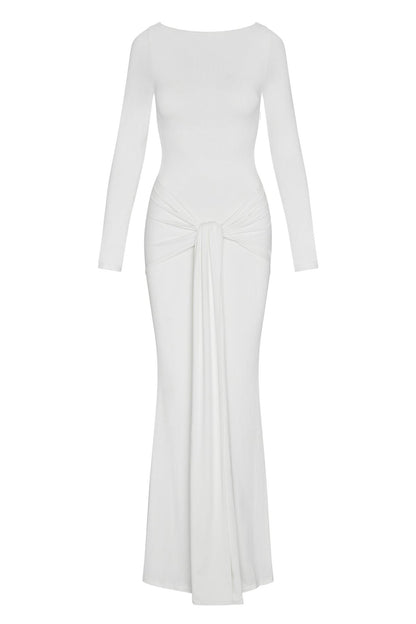 Oasis Collection | White Maxi Dress with Sculptural Draping | Elegant Fit for Any Occasion 6