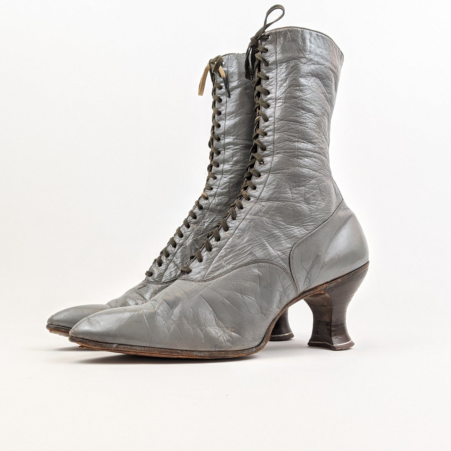 1920s Grey Lace Up Louis Heel Boots | Approx Size 7