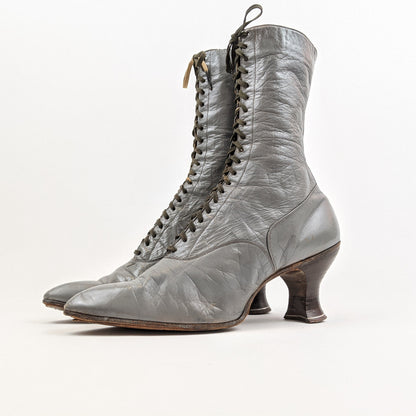 1920s Grey Lace Up Louis Heel Boots | Approx Size 7