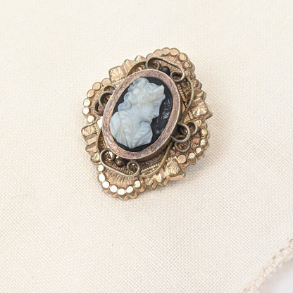 Victorian Black and White Sardonyx Cameo Brooch