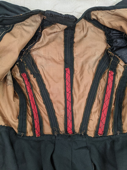 1890s Black Gigot Sleeve Bodice | Wool + Silk