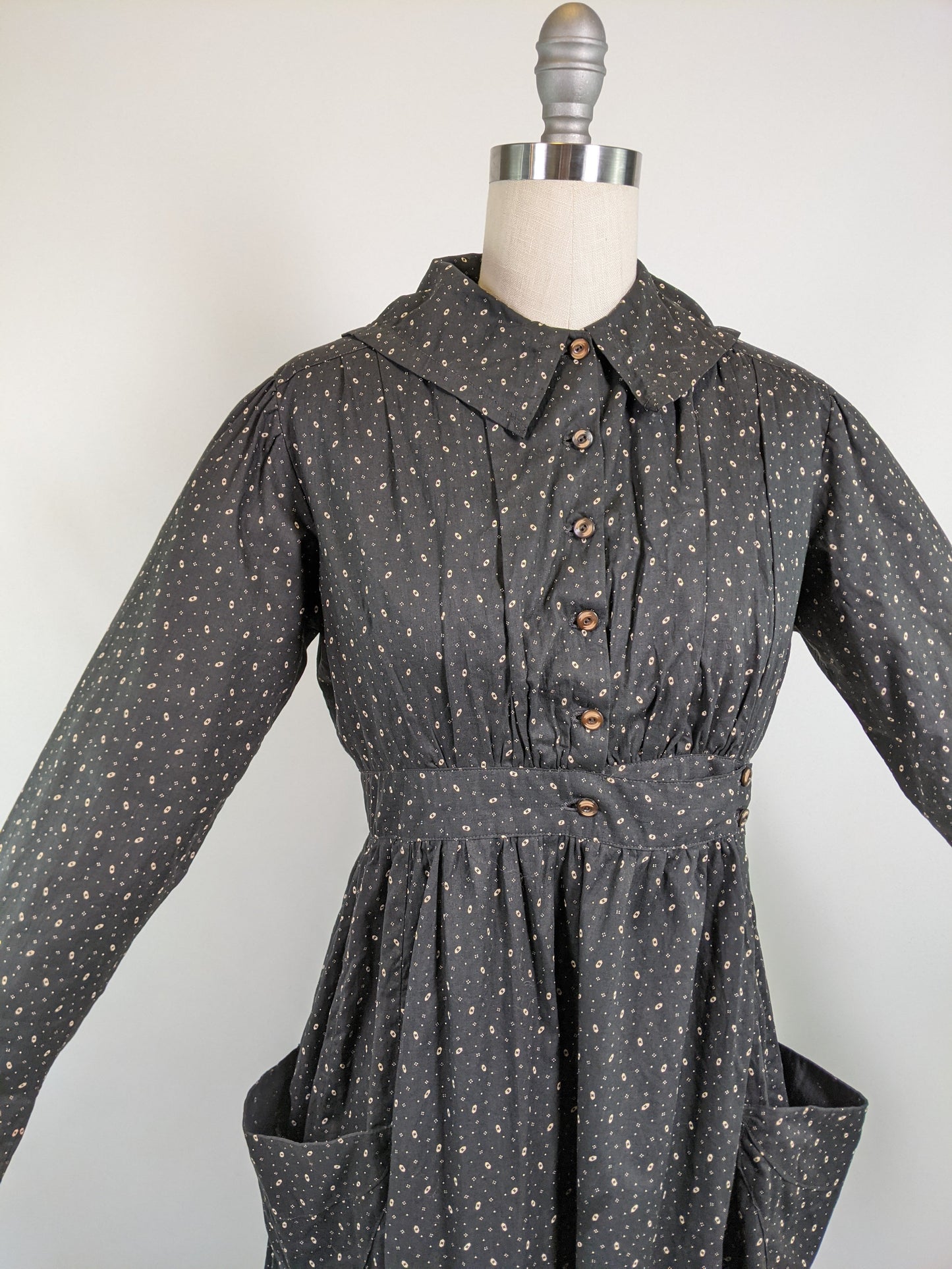 1910s Black + White Calico Dress