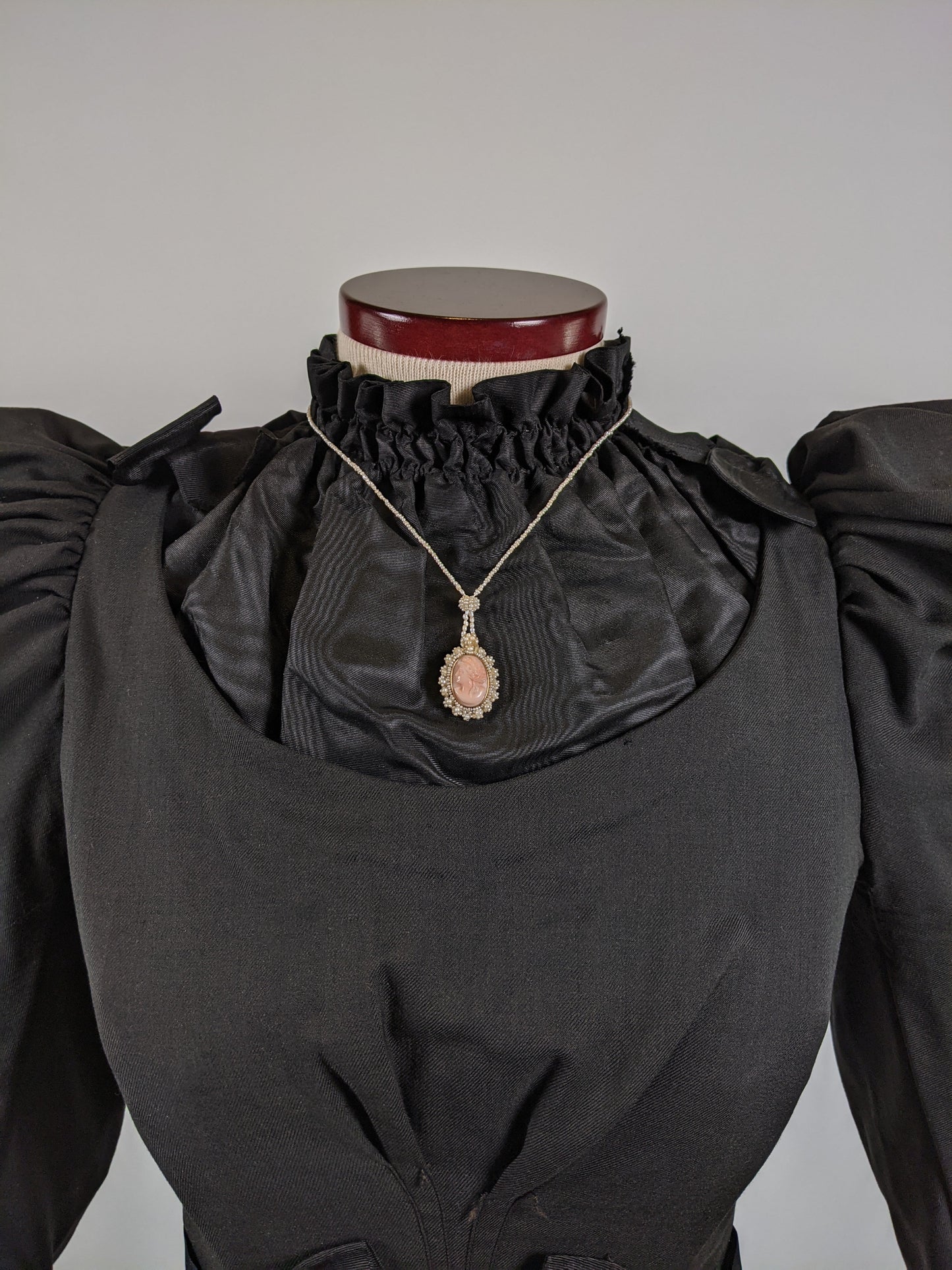 19th C. Seed Pearl Angel Skin Coral Cameo Necklace