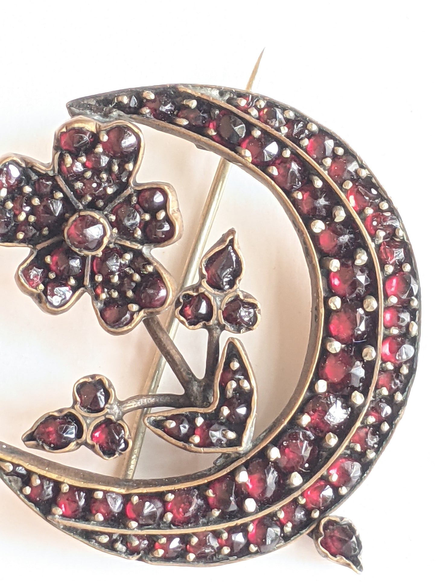 1890s Bohemian Garnet Flower Moon Brooch
