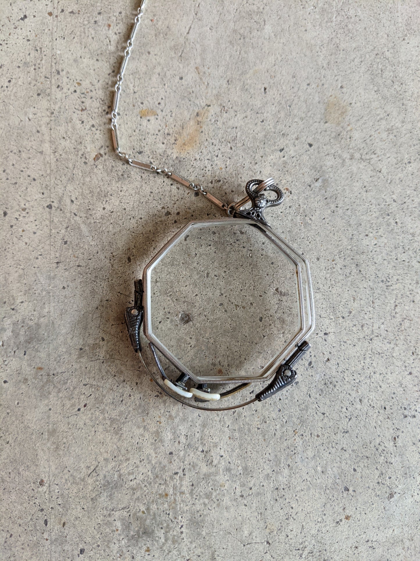 1920s White Gold Filled Lorgnette + Long Chain