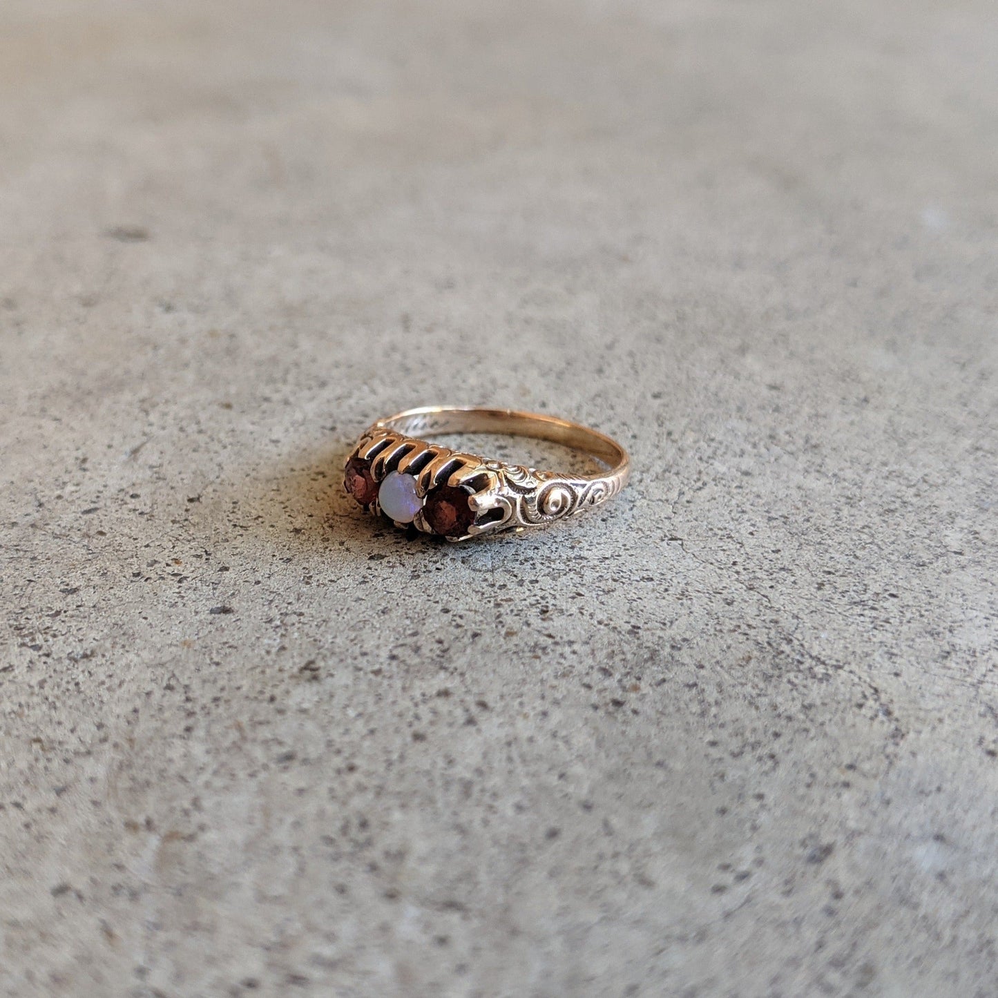1890s-1900s Garnet + Opal Gold Ring