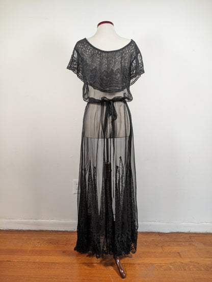 1930s Black Silk + Lace Dress