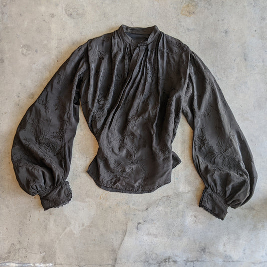 1900s Black Silk Bishop Sleeve Wrap Blouse