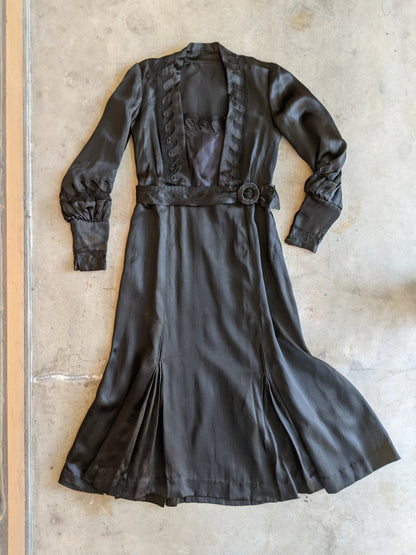 1930s Inky Black Silk Dress | XS-S