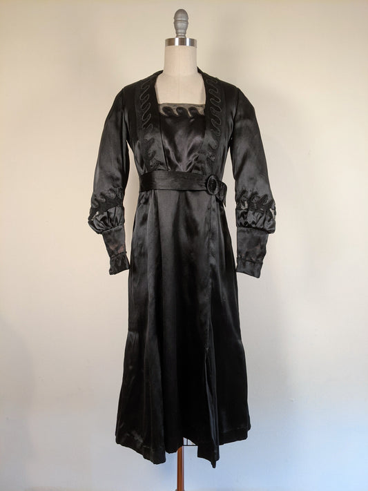 1930s Inky Black Silk Dress | XS-S