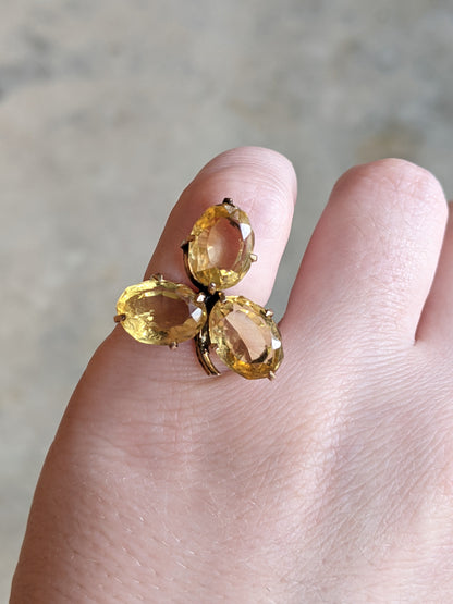 19th C. 10k Gold + Citrine Shamrock Ring
