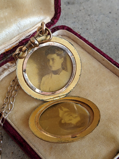c. 1900s-1910s Locket + Long Guard Chain